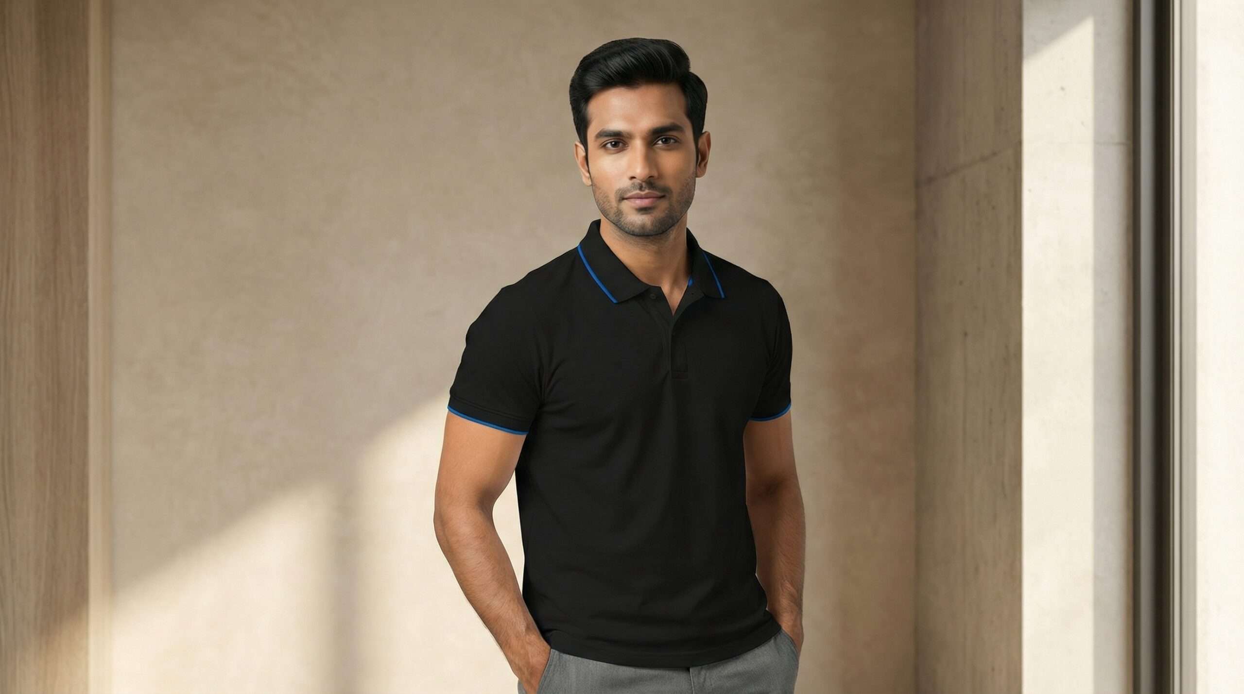 Carbon ni Tipping Collar T-shirt black-with-electric-blue