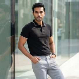 Carbon ni Tipping Collar T-shirt black-with-white