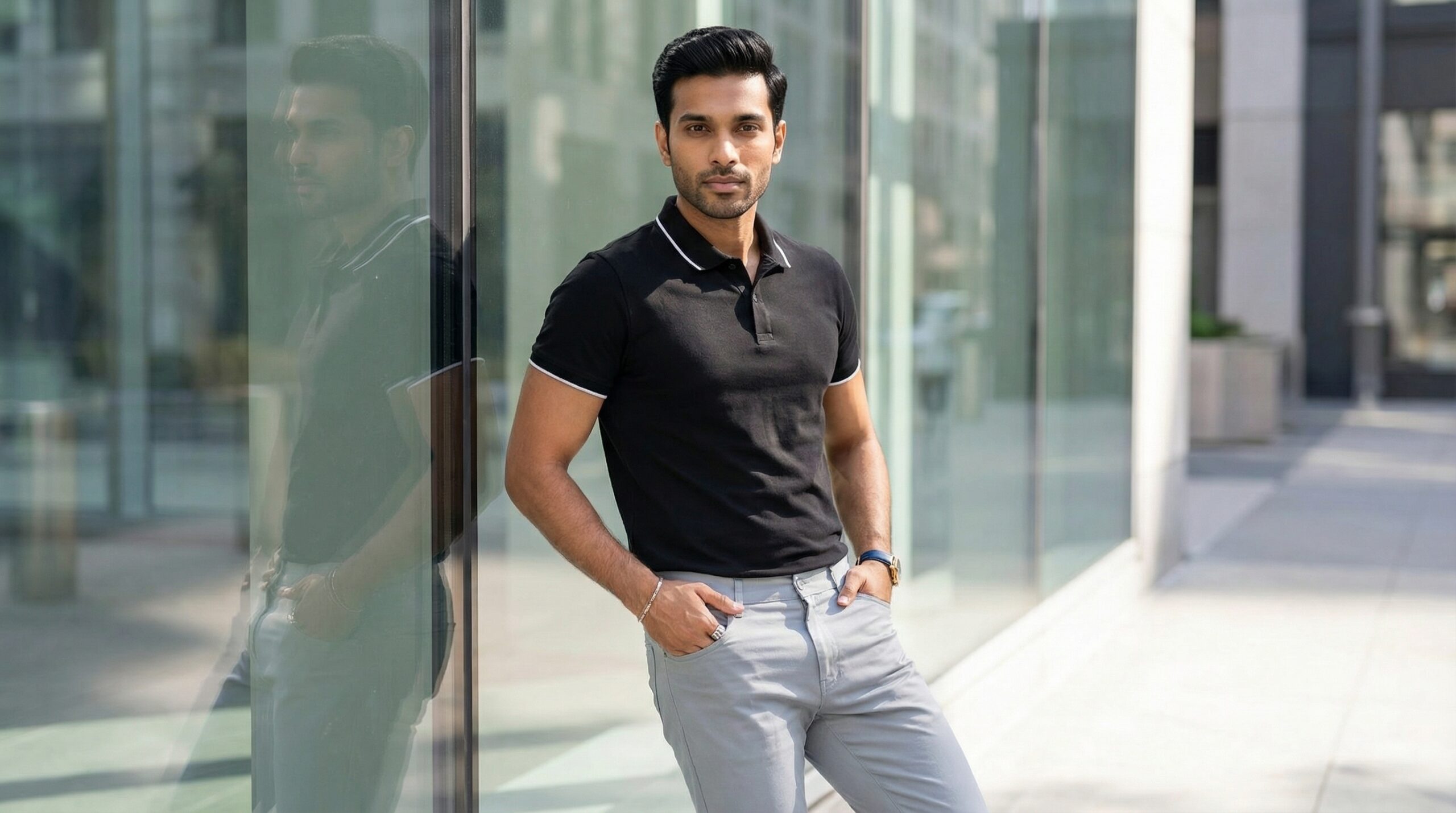 Carbon ni Tipping Collar T-shirt black-with-white