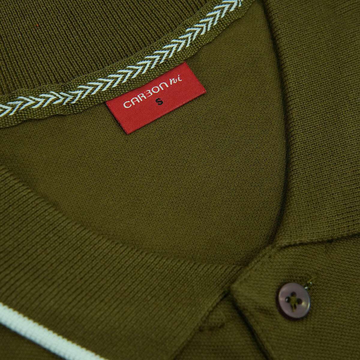 Carbon ni Tipping Collar T-shirt Khaki-with white - Image 3