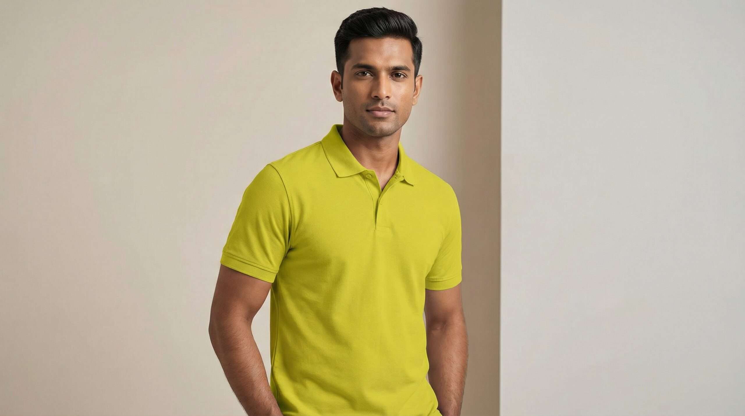 Carbon ni Solid Collar T-shirt Lime - Image 2