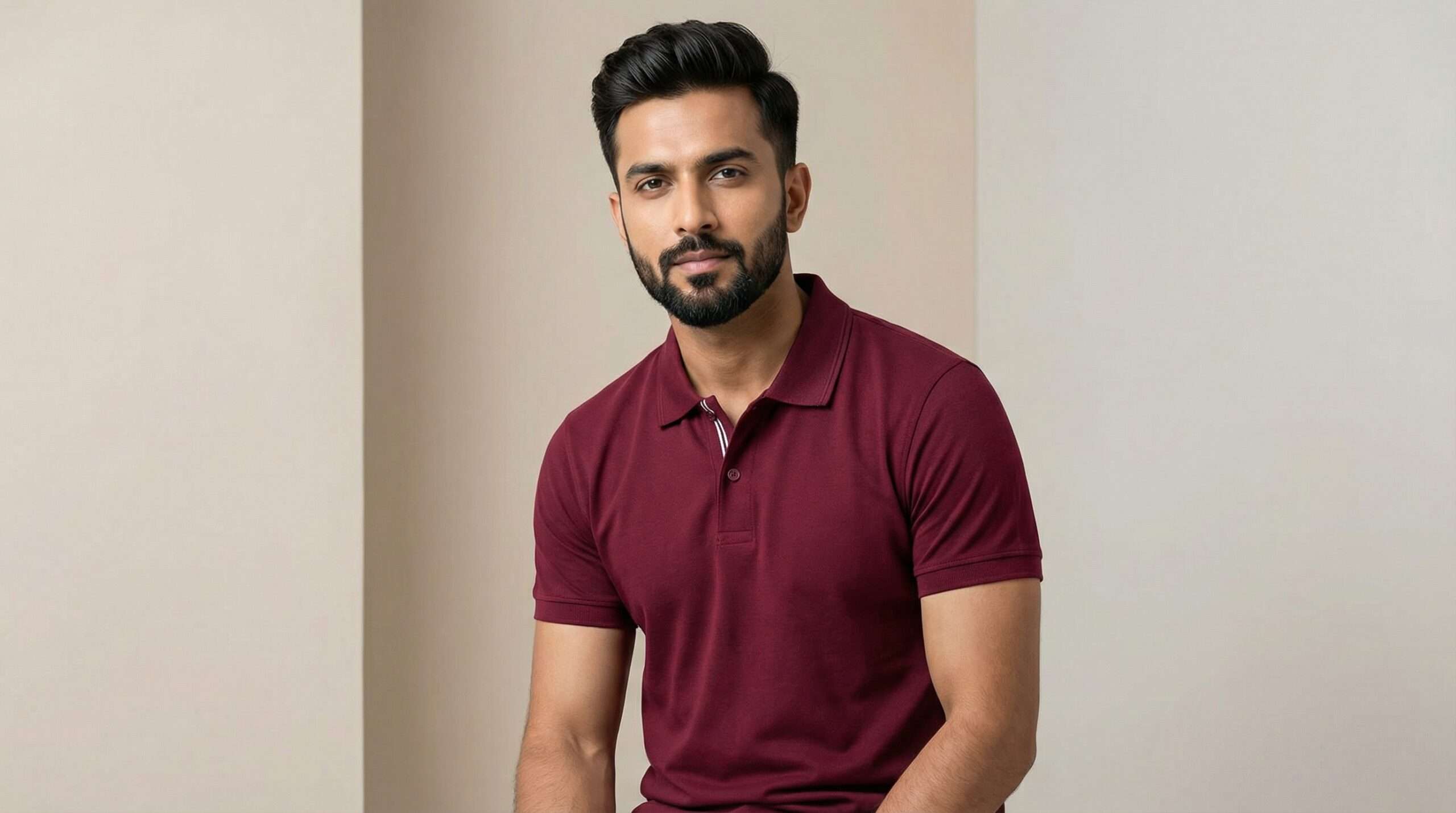 Carbon Ni Active Collar T-Shirt Maroon - Image 2
