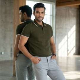 Carbon ni Tipping Collar T-shirt military-green-with-white