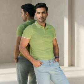 Carbon ni Tipping Collar T-shirt mint-green-with-white