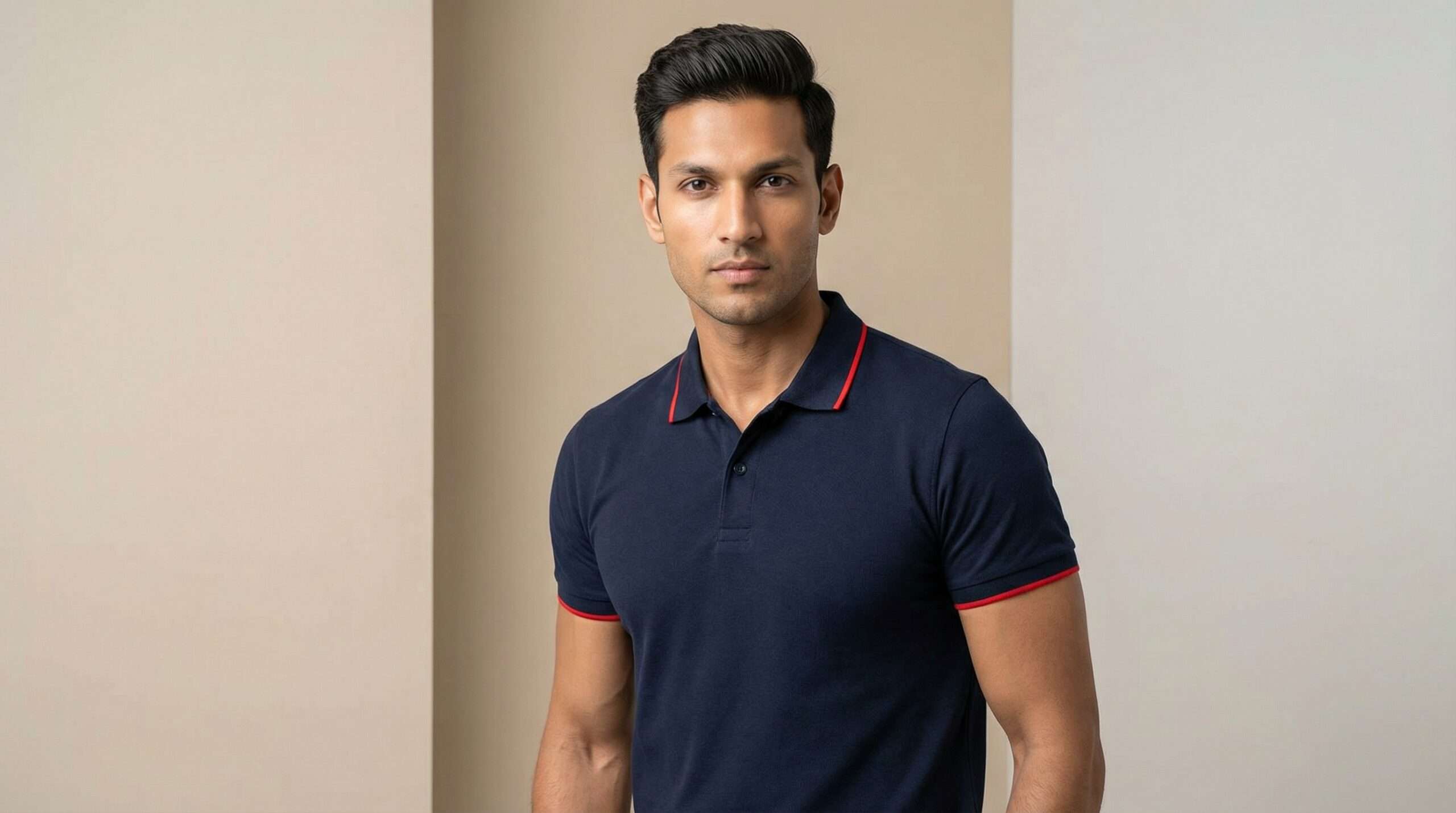 Carbon ni Tipping Collar T-shirt navy-Blue-with-Red - Image 2