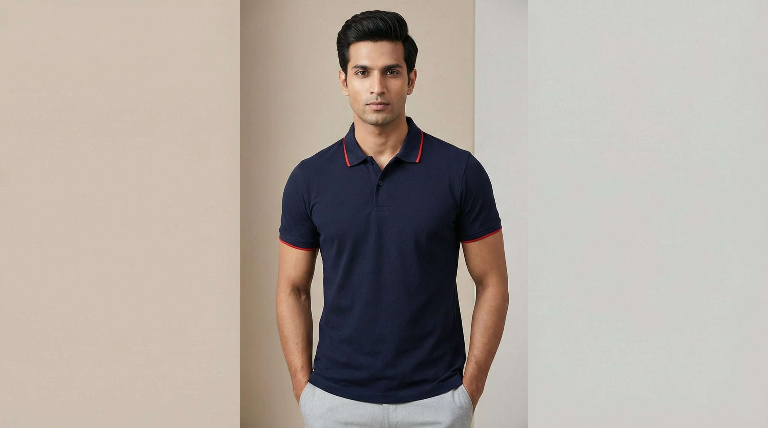 Carbon ni Tipping Collar T-shirt navy-Blue-with-Red