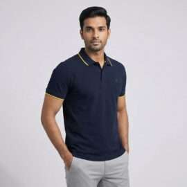 Carbon ni Tipping Collar T-shirt navy-Blue-with-Yellow