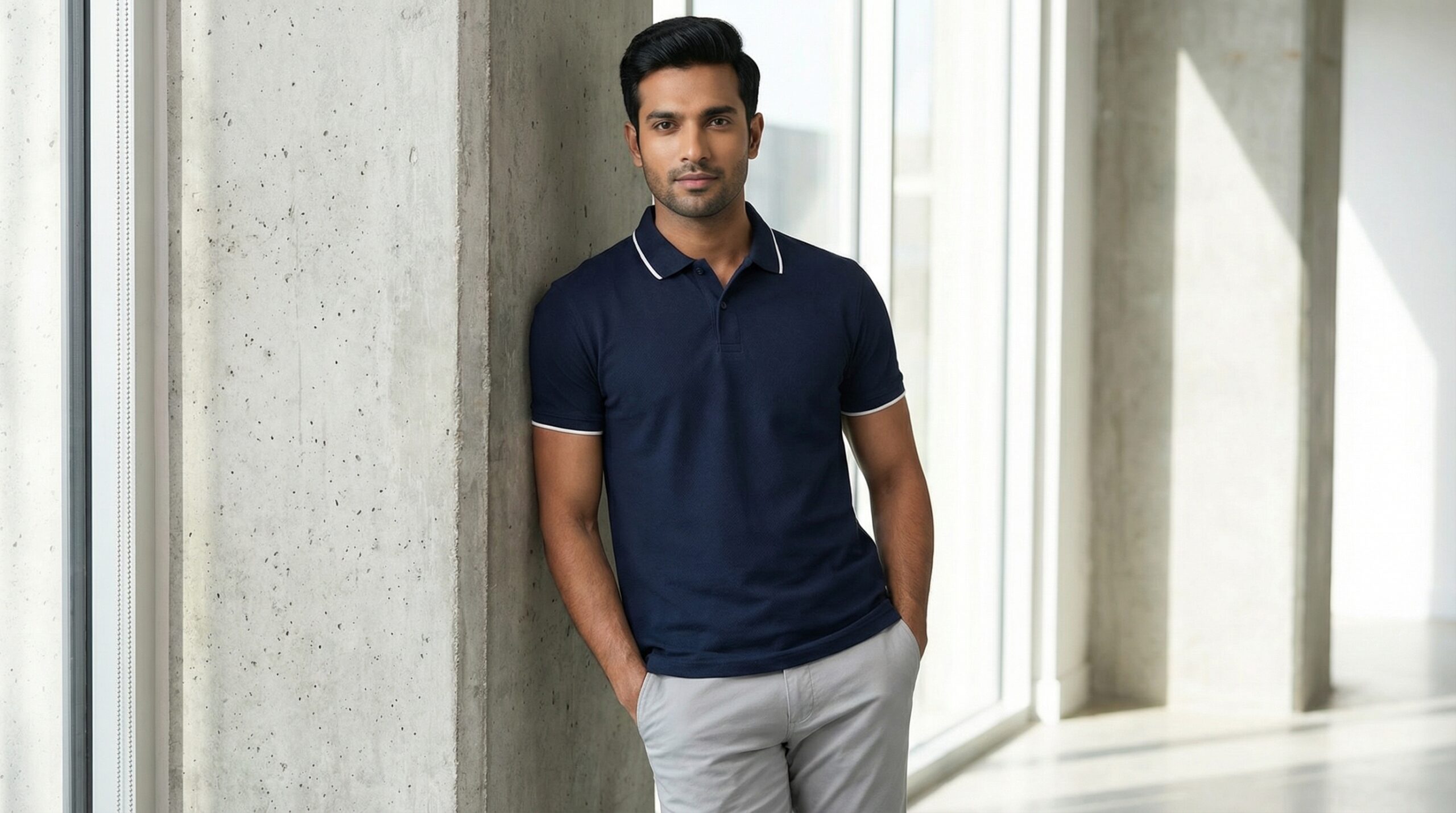 Carbon ni Tipping Collar T-shirt navy-Blue-with-white - Image 2