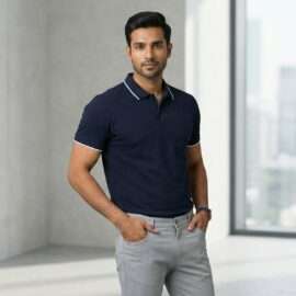 Carbon ni Tipping Collar T-shirt navy-Blue-with-white