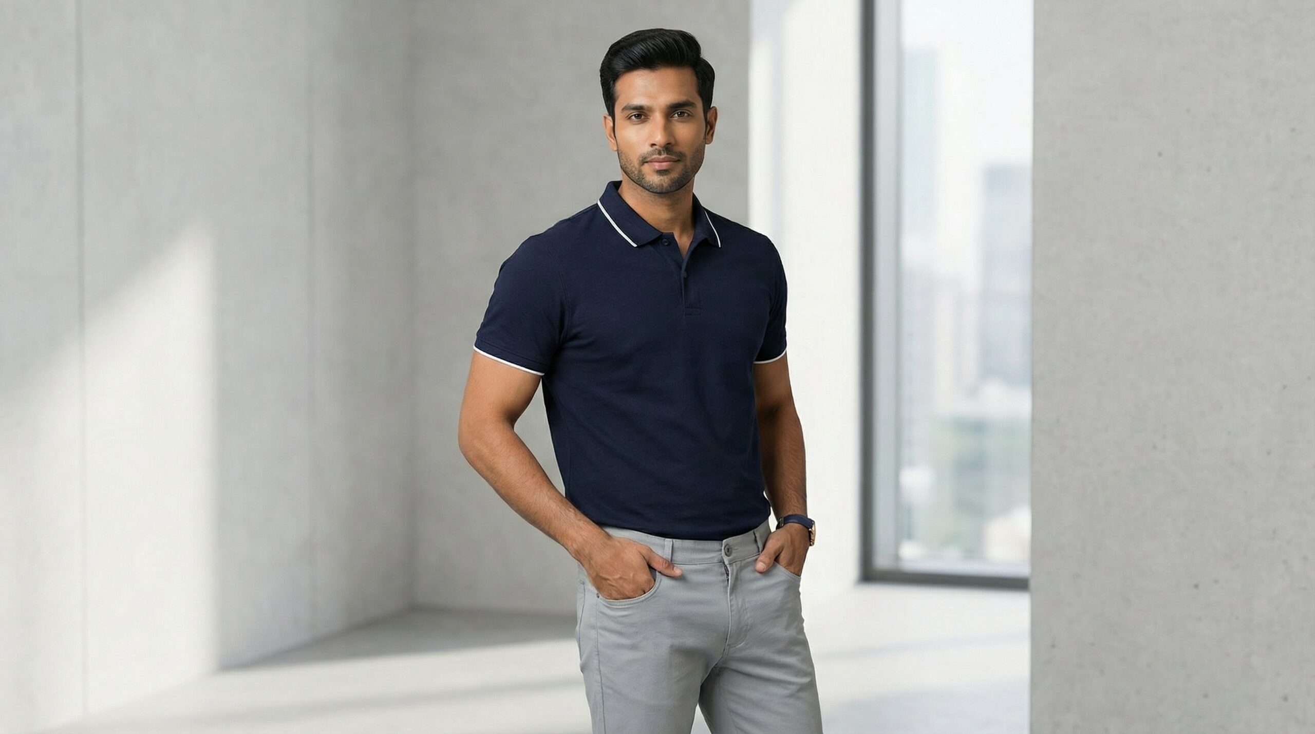 Carbon ni Tipping Collar T-shirt navy-Blue-with-white