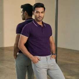 Carbon ni Tipping Collar T-shirt purple-with-white