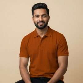 Carbon ni Solid Collar T-shirt Rust