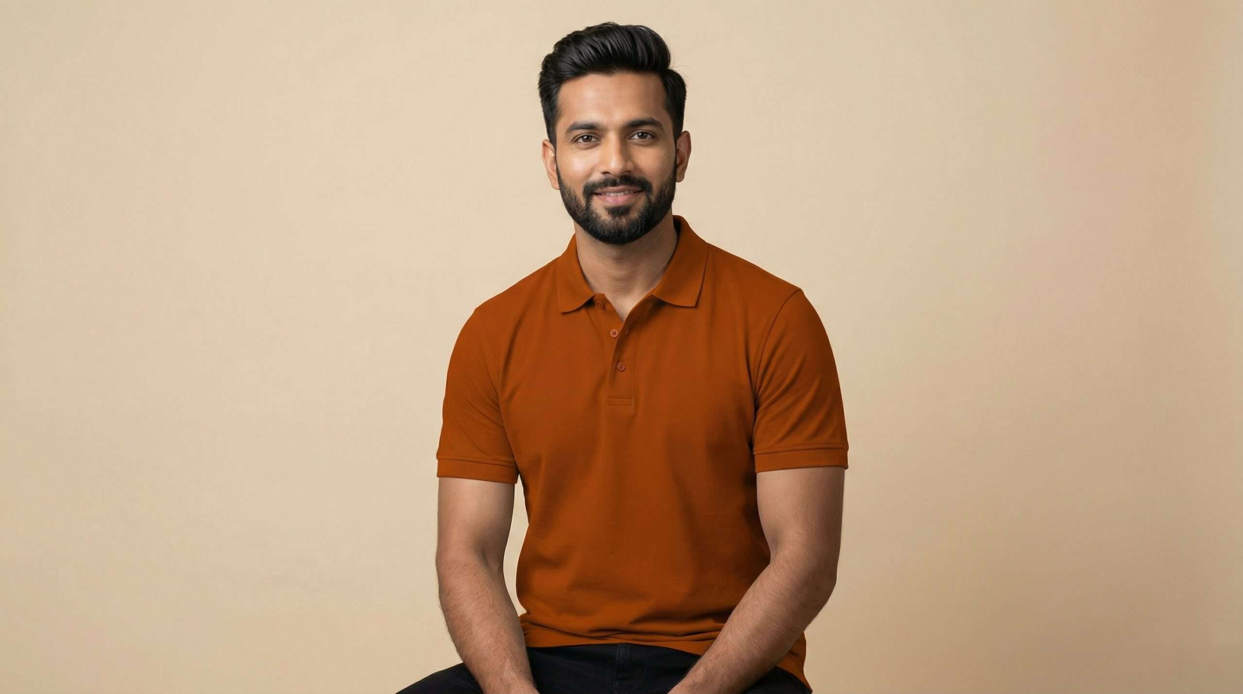 Carbon ni Solid Collar T-shirt Rust