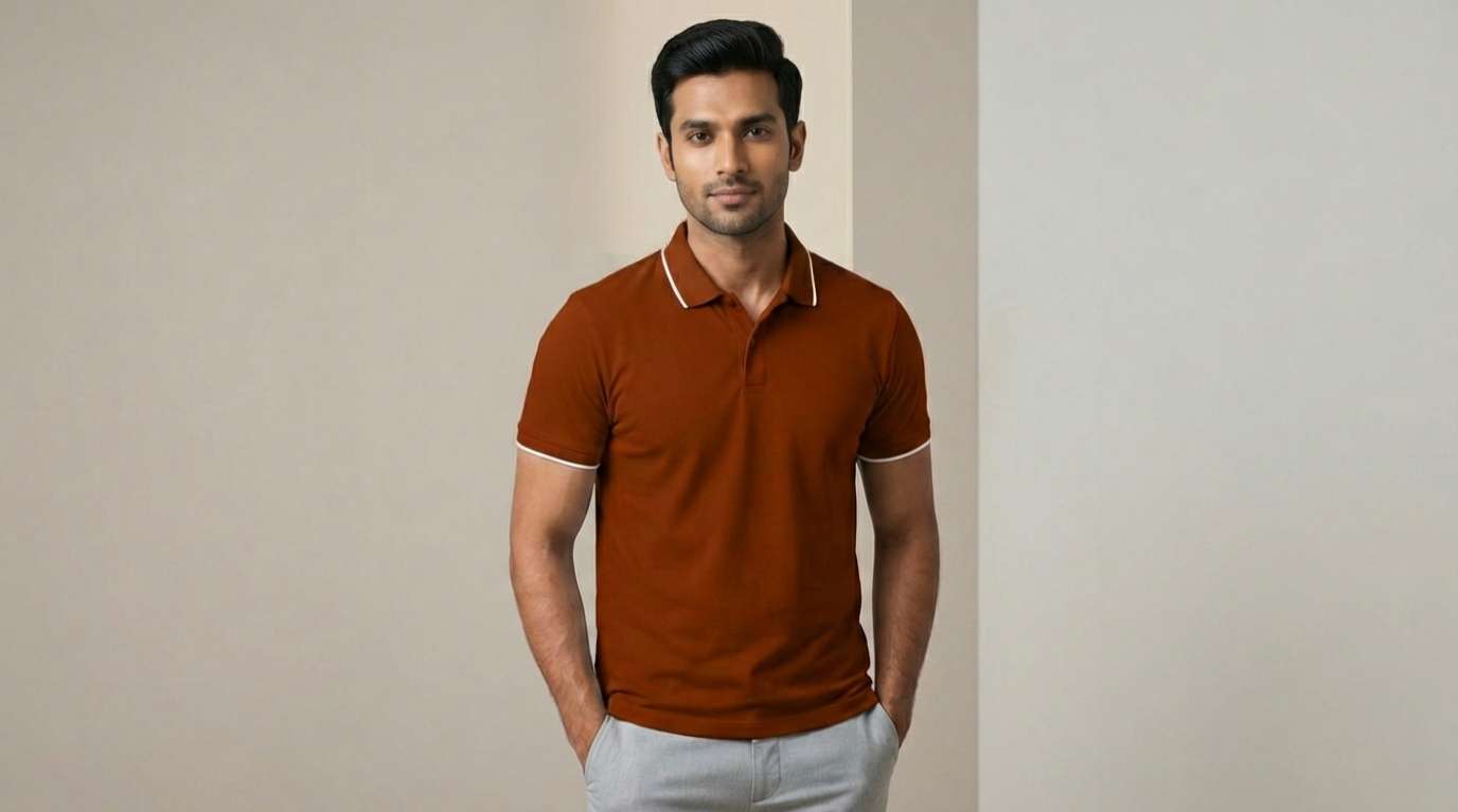 Carbon ni Tipping Collar T-shirt Rust-with-white - Image 2
