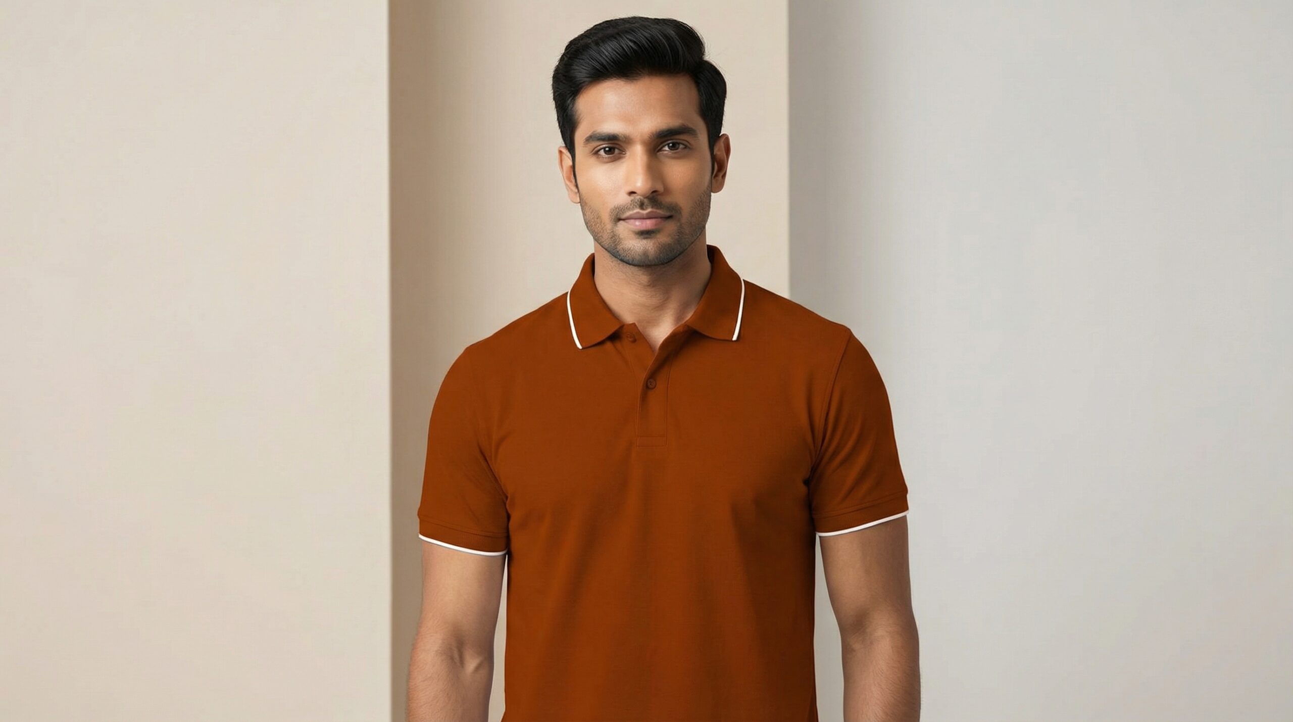 Carbon ni Tipping Collar T-shirt Rust-with-white