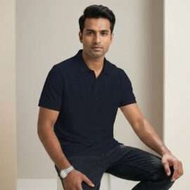 Carbon ni Solid Collar T-shirt True Navy