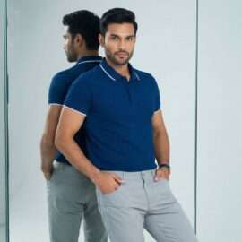 Carbon ni Tipping Collar T-shirt Turquoise-blue-with-white