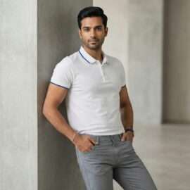 Carbon ni Tipping Collar T-shirt White-with-Royal-blue